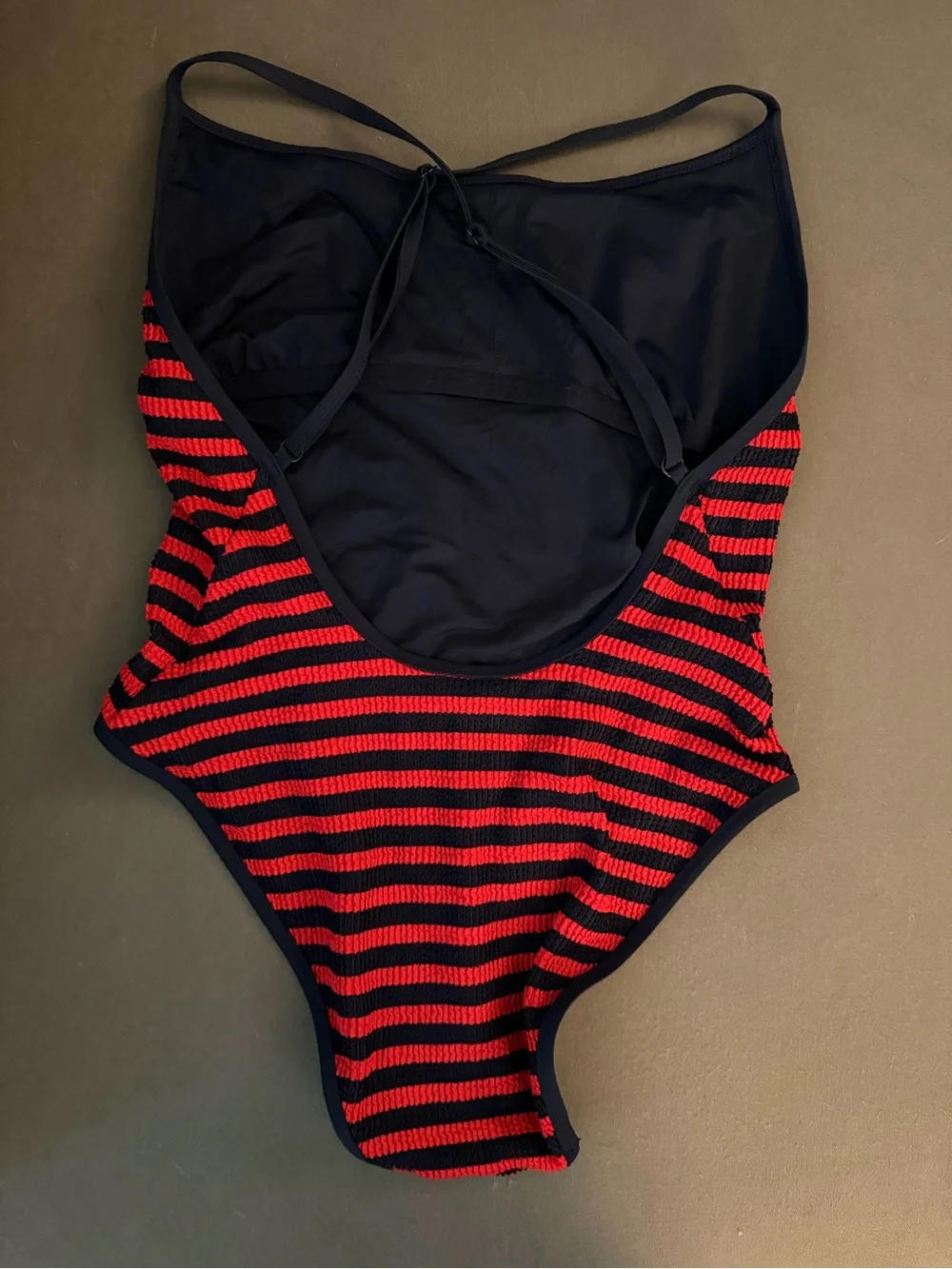 J. Crew Navy and Red Striped Scoop One-Piece Swimsuit